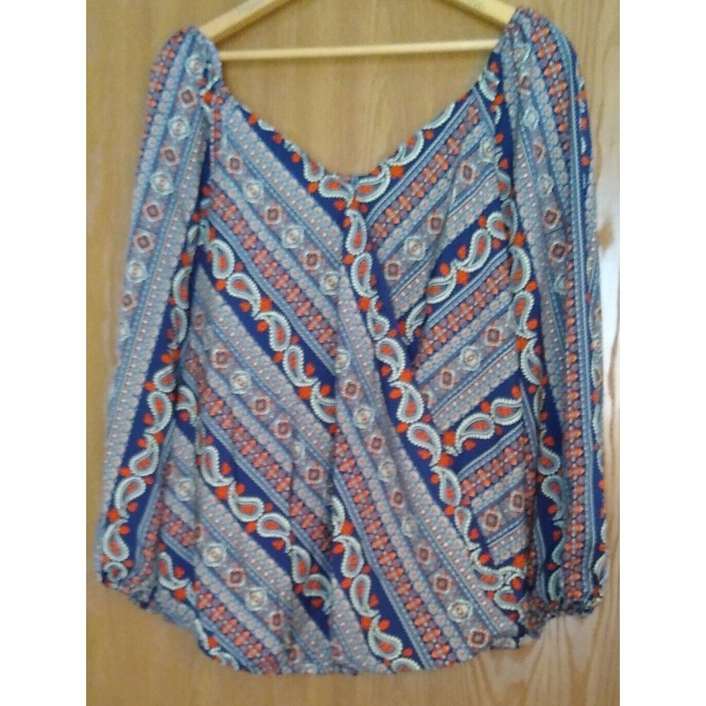 Women's Size 18 20 BloomChic Paisley Wrap Blouse Boho Elastic Hems Sleeves New